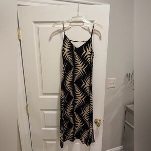ba&sh Black and Beige Slip Dress with Abstract Leaf Print